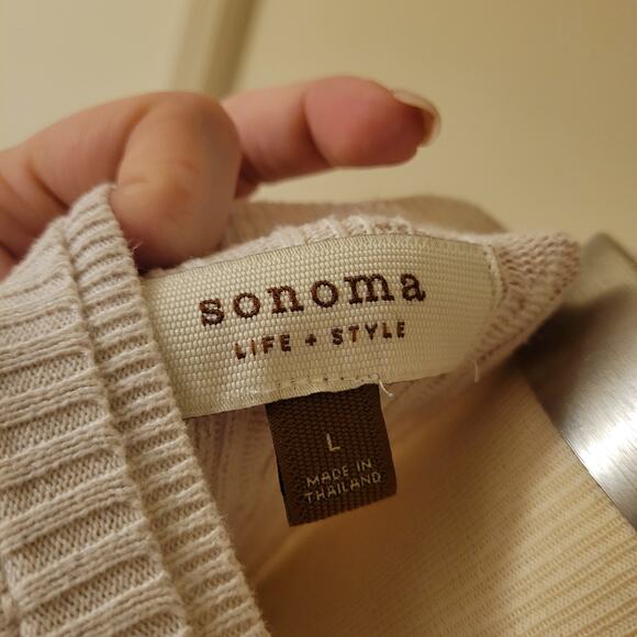 Sonoma 100% Cotton Cable Knit Sweater Women's L Beige V-Neck Pullover Top - Picture 7 of 11
